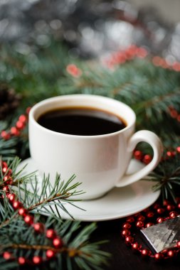 Tatil Noel natürmort fincan kahve ve çikolata ile