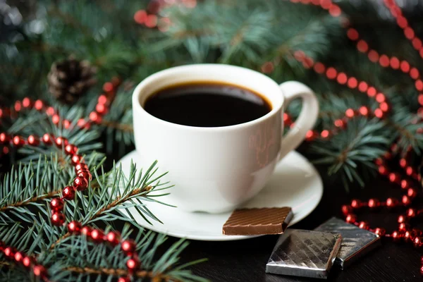 Noël Noël nature morte avec tasse de café et chocolat — Photo