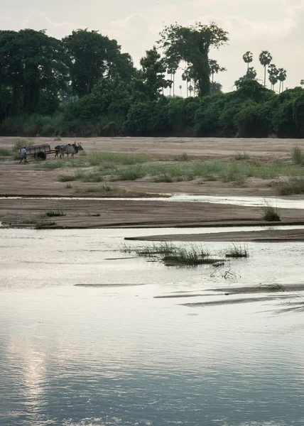 Άνδρας φορτώνει άμμο έξω από τον Vennar ποταμό. — Φωτογραφία Αρχείου