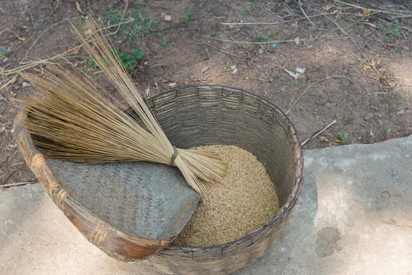 Basket with rice. — Stock Photo, Image