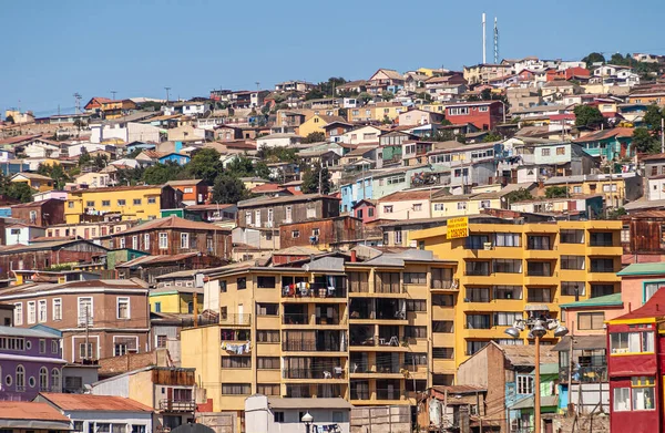 Valparaiso Chile Grudnia 2008 Wzgórze Nad Zatoką Pokryte Jest Gęstą — Zdjęcie stockowe