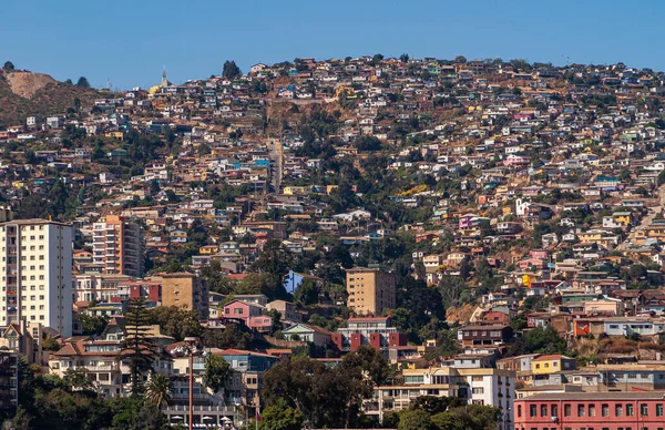 Valparaiso Chile Grudnia 2008 Flanka Wzgórza Nad Zatoką Pokryta Jest — Zdjęcie stockowe