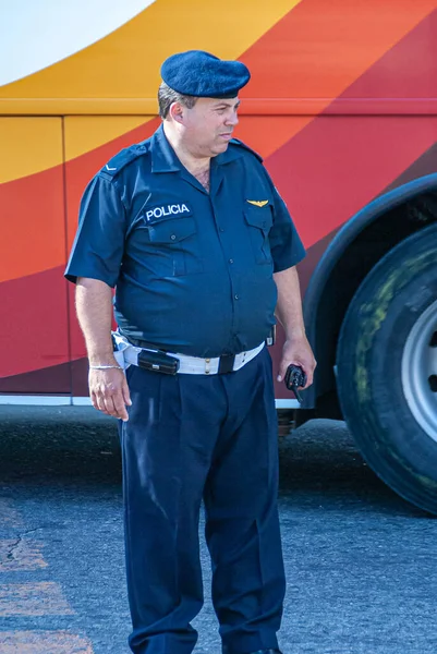 Montevideo Uruguay December 2008 Closeup Police Officer Blue Clothes Front — Stock Photo, Image