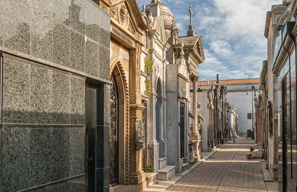 부에노스아이레스 Argentiana 2008 Recoleta Cemetery Alley Monumental Mausoleums Different Colors — 스톡 사진