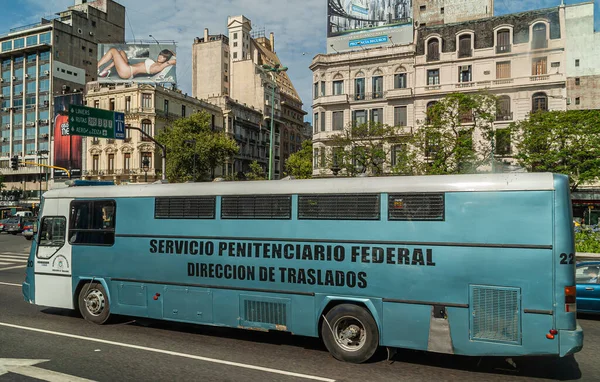 Buenos Aires Argélia Dezembro 2008 Encerramento Longo Ônibus Azul Para — Fotografia de Stock