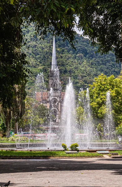 Petrópolis Brasil Dezembro 2008 Fonte Frente Catedral São Pedro Alcântara — Fotografia de Stock