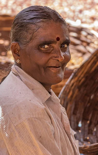 Chikkanayakanahalli Karnataka Indien November 2013 Närbild Porträtt Senior Tandlös Leende — Stockfoto