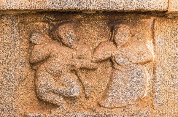 Hampi Karnataka India November 2013 Brown Stone Fresco Dancing Couple — Stock Photo, Image