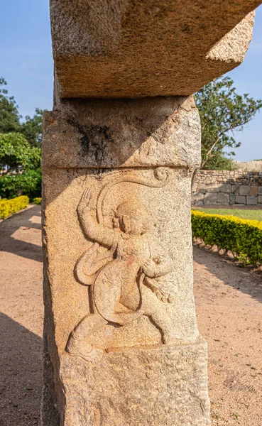 Hampi Karnataka India 2013 Mural Sculpture Stone Royal Enclosure 하누만 — 스톡 사진