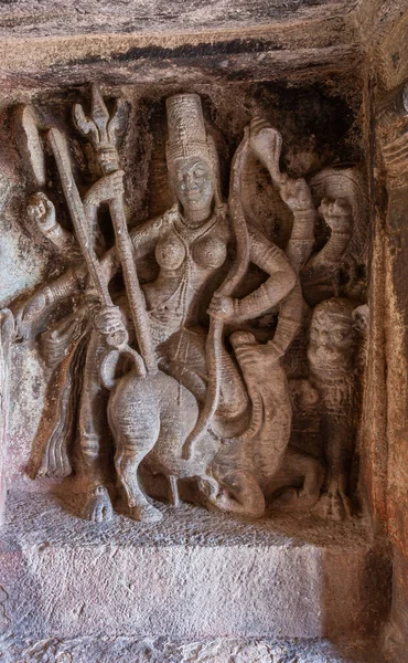 Aihole Karnataka India Novembre 2013 Ravanaphadi Cave Shiva Temple Scultura — Foto Stock