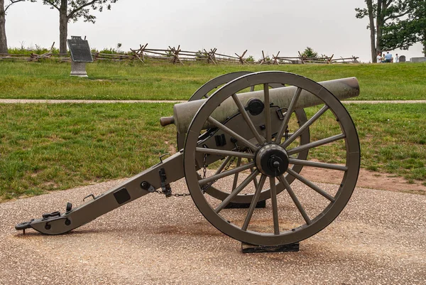 Gettysburg Usa June 2008 Battlefield Monuments Closeup Small Cannon Wheels — Stock Photo, Image