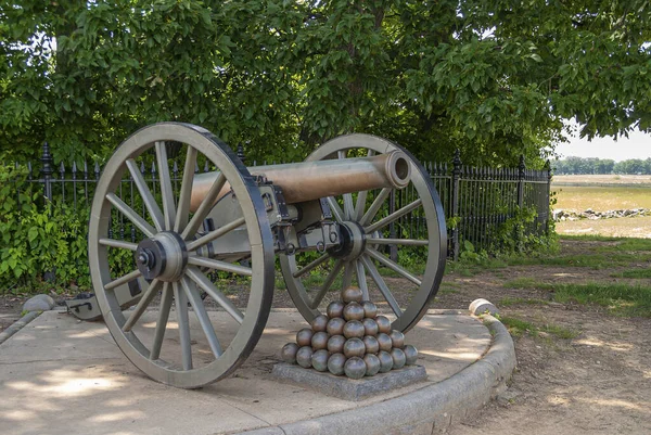 Gettysburg Usa June 2008 Battlefield Monuments Closeup Brown Metalic Cannon — Stock Photo, Image