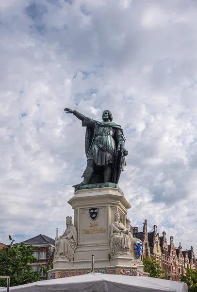 Gent Flandern Belgien Juli 2021 Närbild Grön Bronsstaty Jacob Van — Stockfoto