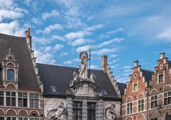 Gent Vlaanderen België Juli 2021 Gray Stone Statue Neptune Holding — Stockfoto