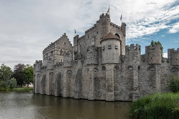 Gent Flandern Belgien Juli 2021 Westseite Der Grauen Mittelalterlichen Steinburg — Stockfoto