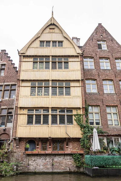 Gent Flandern Belgien Juli 2021 Das Letzte Verbliebene Beige Holzfassadenhaus — Stockfoto