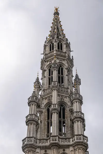 Brussels Belgium July 2021 Gray Stone Top City Hall Spire — Stock Photo, Image