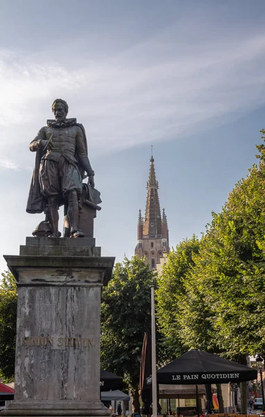 Brugge Flanders Belgium August 2021 Closeup Simon Stevin Bronze Statue — Stock Photo, Image