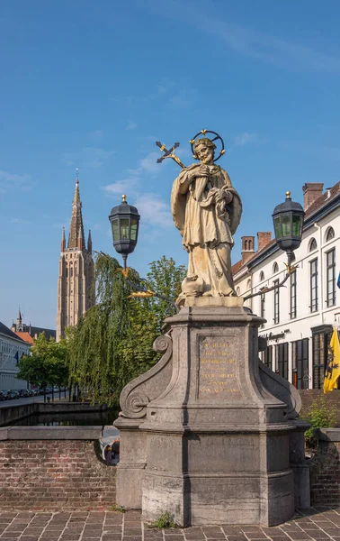 Brügge Flandern Belgien August 2021 Nahaufnahme Der Nepomukstein Statue Auf — Stockfoto