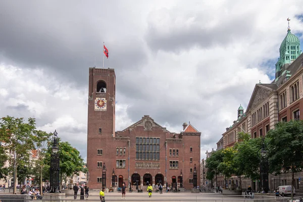 Amsterdam Netherlands August 2021 Red Stone Buildings Stock Exchange One — Stock Photo, Image