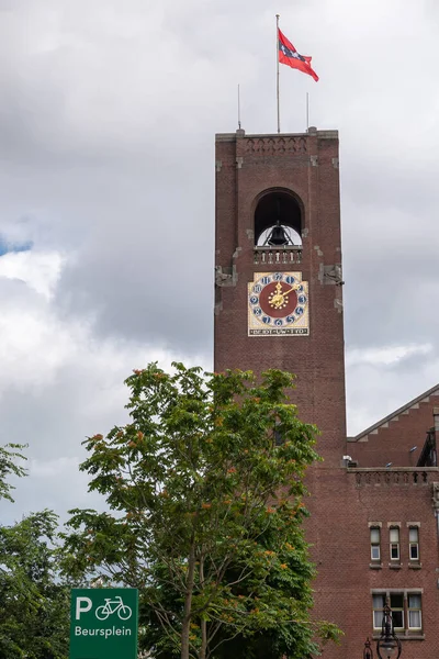 Amsterdam Augustus 2021 Sluiting Van Klokkentoren Van Beurs Het Beursplein — Stockfoto