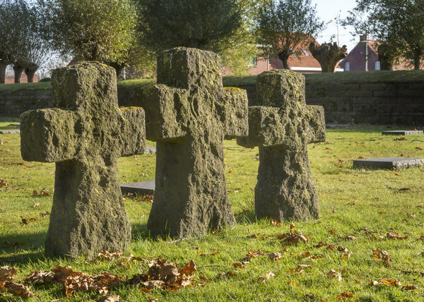 Crosses on German war cemetery of Langemark, Belgium.