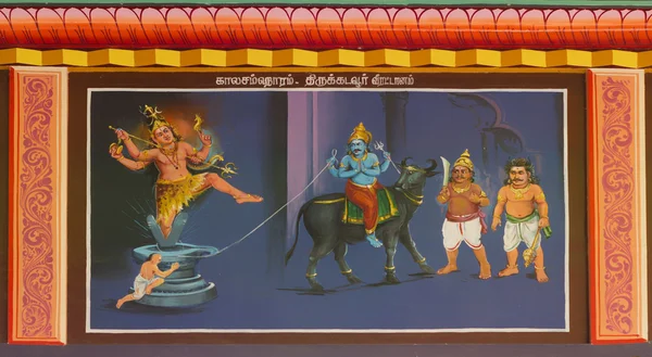 Shiva saves the life of Markandeya and kills Yama.