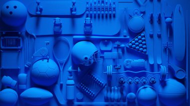 Mavi Spor Malzemeleri Kolajı 3D illüstrasyon