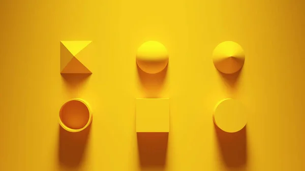 Žlutá Kostka Koule Trubice Kužel Pyramida Válec Ilustrace Vykreslení — Stock fotografie