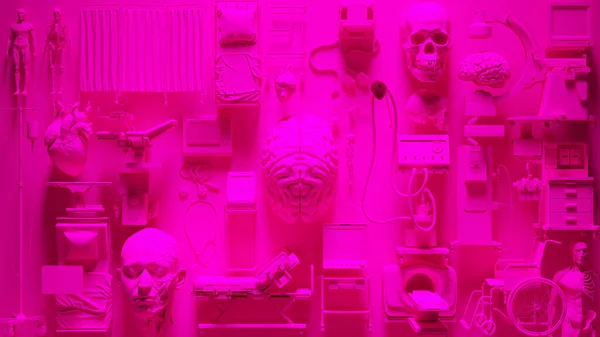 粉红医疗设备拼装3D插图 — 图库照片