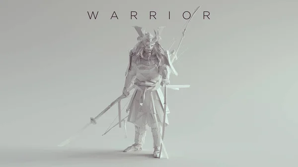 Weißer Samurai Aus Polygon Dreiecken Mit Gitterrahmen Mit Krieger Text — Stockfoto
