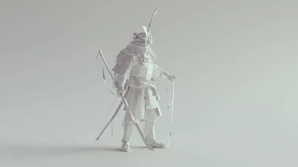 Samurai Blanco Hecho Triángulos Polígono Con Marco Celosía Ilustración Render — Foto de Stock