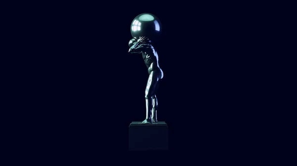 Silber Atlas Statue Die Den Himmlischen Himmel Hochhält Illustration Render — Stockfoto