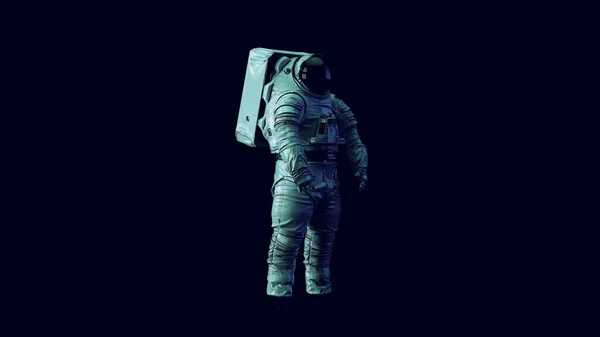 Astronauta Black Visor White Space Spacer Skafander Niebieskim Zielonym Moody — Zdjęcie stockowe