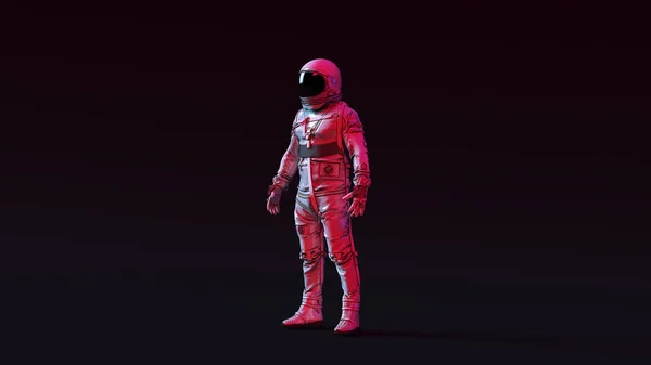 Вінтажний Астронавт Срібло Spacesuit Чорний Visor Рожевий Білий Moody Освітлення — стокове фото