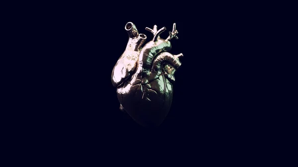 Silver Anatomical Heart with White Green Moody 80s Lighting 3d illustration render