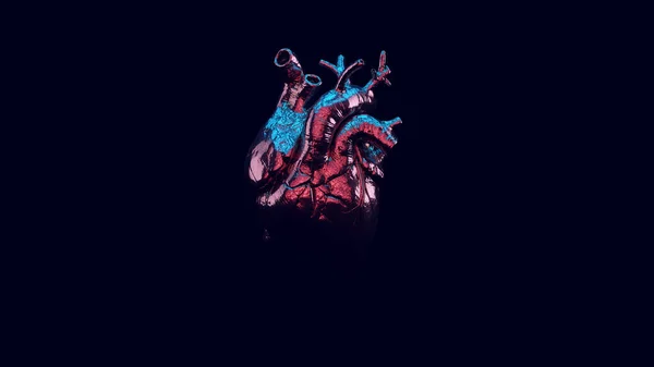 Silver Anatomical Heart Blue Pink Moody 80S Lighting Illustration Render — 스톡 사진