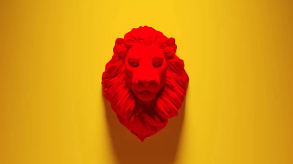 Sarı Arkaplan Arkaplanlı Kırmızı Aslan Bağlı Büstü — Stok fotoğraf