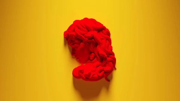 Busto Montado Medusa Vermelha Com Fundo Amarelo Ilustração Render — Fotografia de Stock