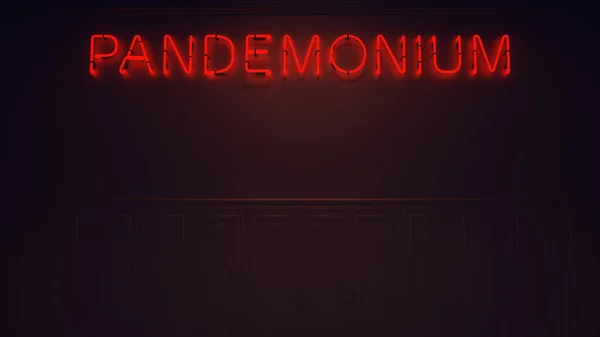 Red Neon Pandemonium Sign Wall Gates Hell Illustration Render — Stock Photo, Image