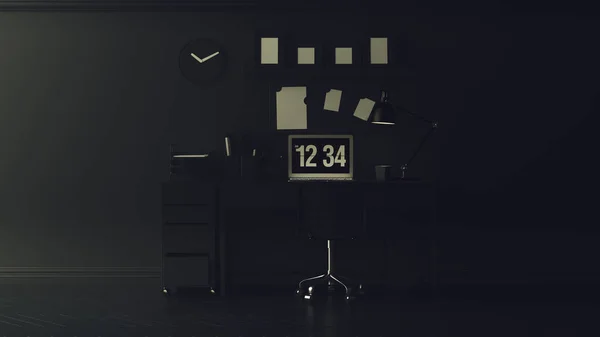 Dark Charcoal Grey Simple Modern Home Office Con Ripiani Illustrazione — Foto Stock