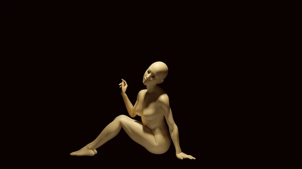 Weibliche Hockstellung Weiße Cremefarbene Knochenfarbe Mit Rücken Zur Kamera Illustration — Stockfoto