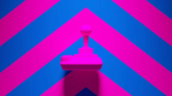 Pink Joystick与Pink Blue Chevron Background 3D插图渲染 — 图库照片