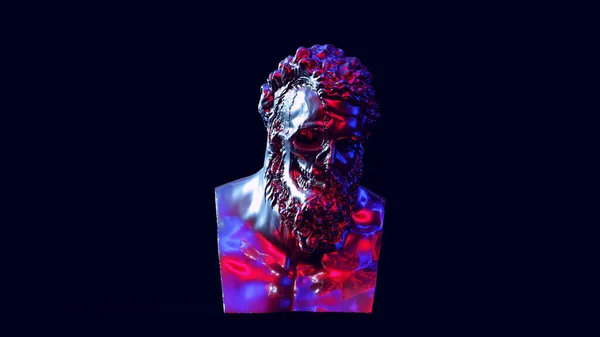 Silver Hercules Sculpture Pink Blue White Moody 80S Lights Illustration — 스톡 사진