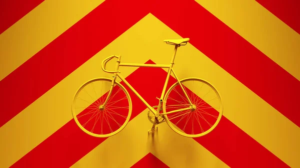 Sarı Bisikletli Bir Kırmızı Chevron Arkaplan Çizim — Stok fotoğraf