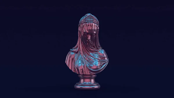 Escultura Busto Mujer Plata Con Cortinas Con Iluminación Rosa Los — Foto de Stock