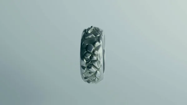 Silver Sterling Ring Nowoczesny Cellular Crystal Band Design Ilustracja Renderowania — Zdjęcie stockowe