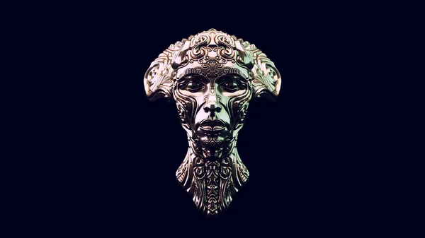 Argento Alien Regina Busto Con Caldo Verde Moody 80S Illuminazione — Foto Stock