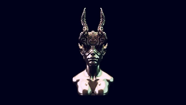 银制恶魔女王与温暖的绿色穆迪80照明3D插图3D渲染 — 图库照片