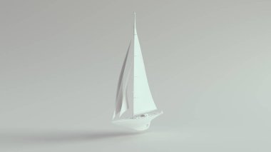White Yacht Luxury Sailboat Medium Sized 3d illustration render clipart